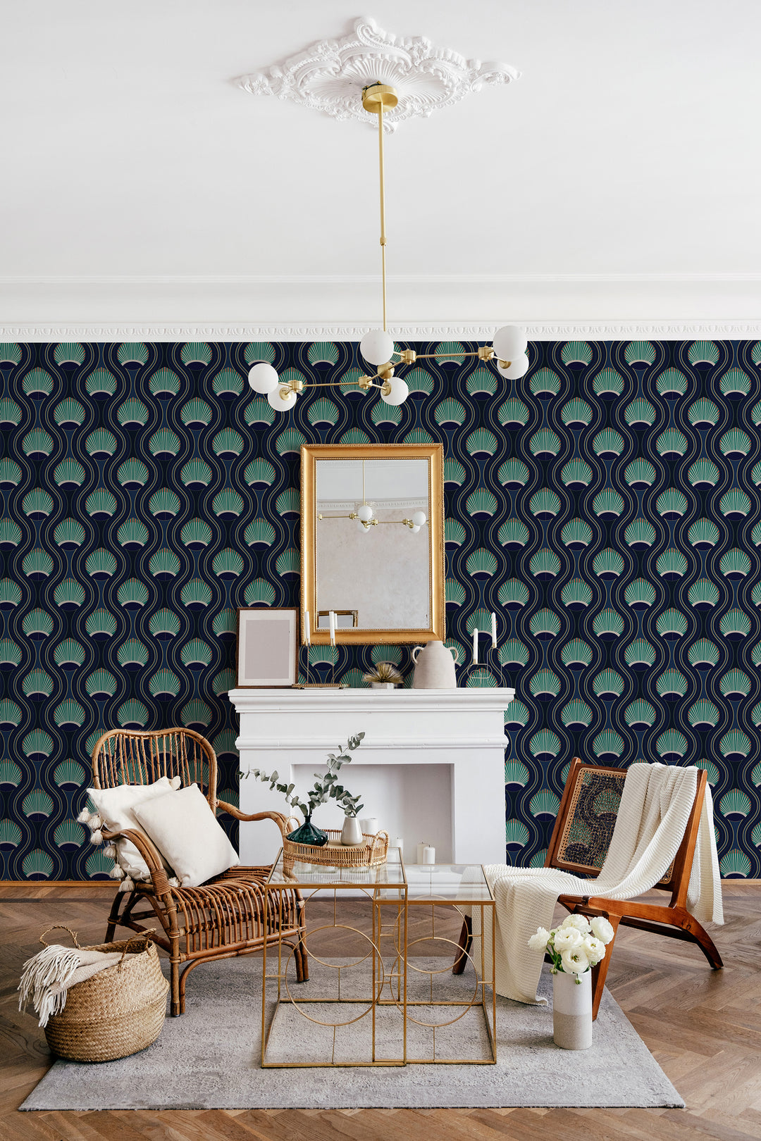 Art Deco Shell - Blue Wallpaper by Julianne Taylor Style – Mitchell Black