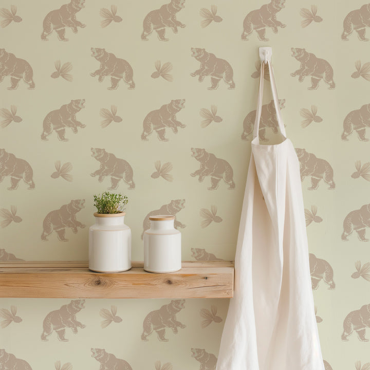 Roaming Black Bear - Pale Rosewood Wallpaper