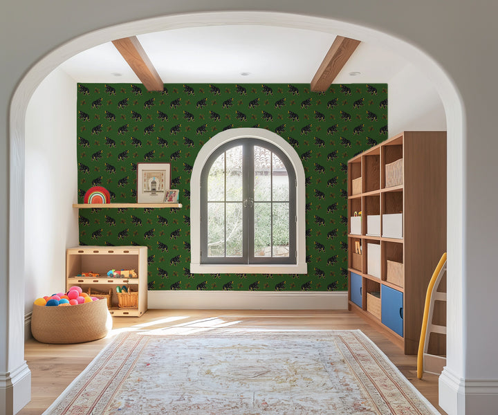 Roaming Black Bear - Prep Forest Green Wallpaper