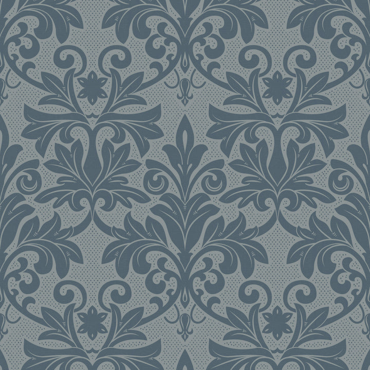 Rococo Relief - Pewter Blue Wallpaper