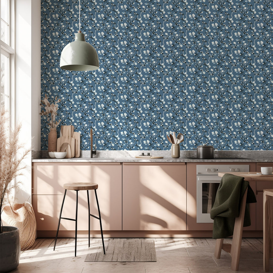 Rose Thorns - Blue Salt Floral Wallpaper – Mitchell Black