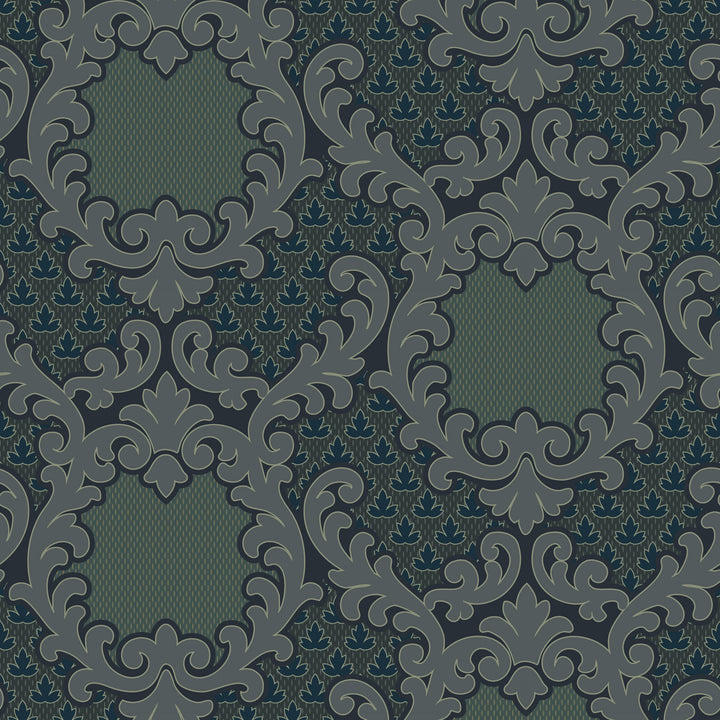 Shadow Leaf Damask - Midnight Wallpaper