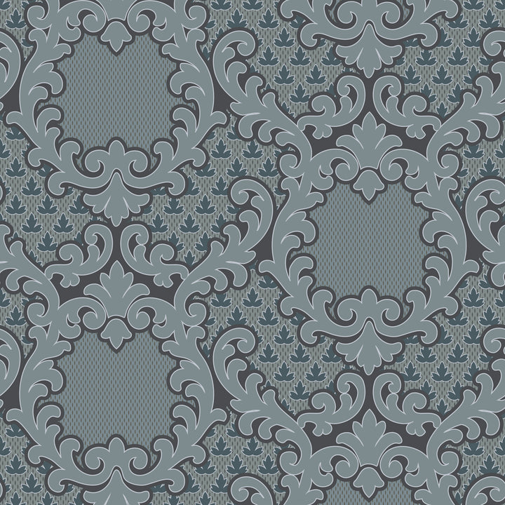 Shadow Leaf Damask - Pewter Blue Wallpaper