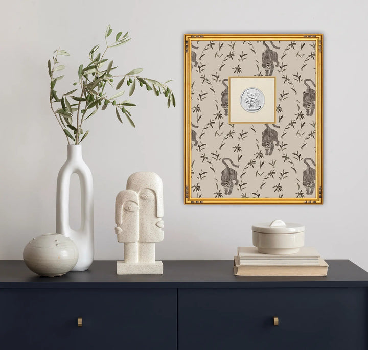 Framed Intaglio Wall Art - Stalking Tiger - Almond