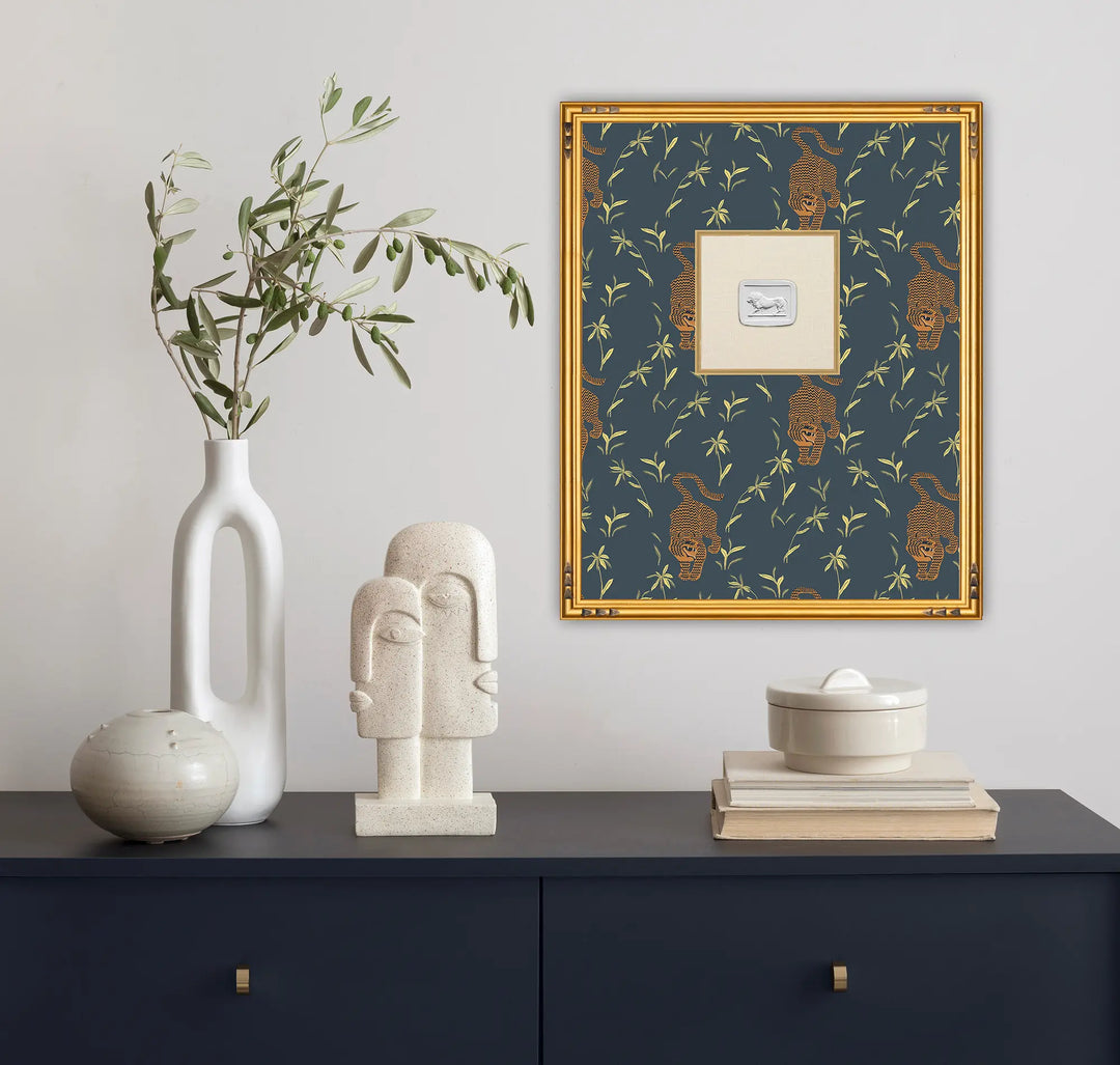 Framed Intaglio Wall Art - Stalking Tiger - Dark Moss