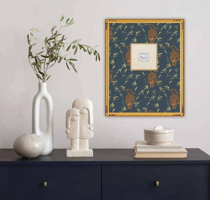 Framed Intaglio Wall Art - Stalking Tiger - Dark Moss