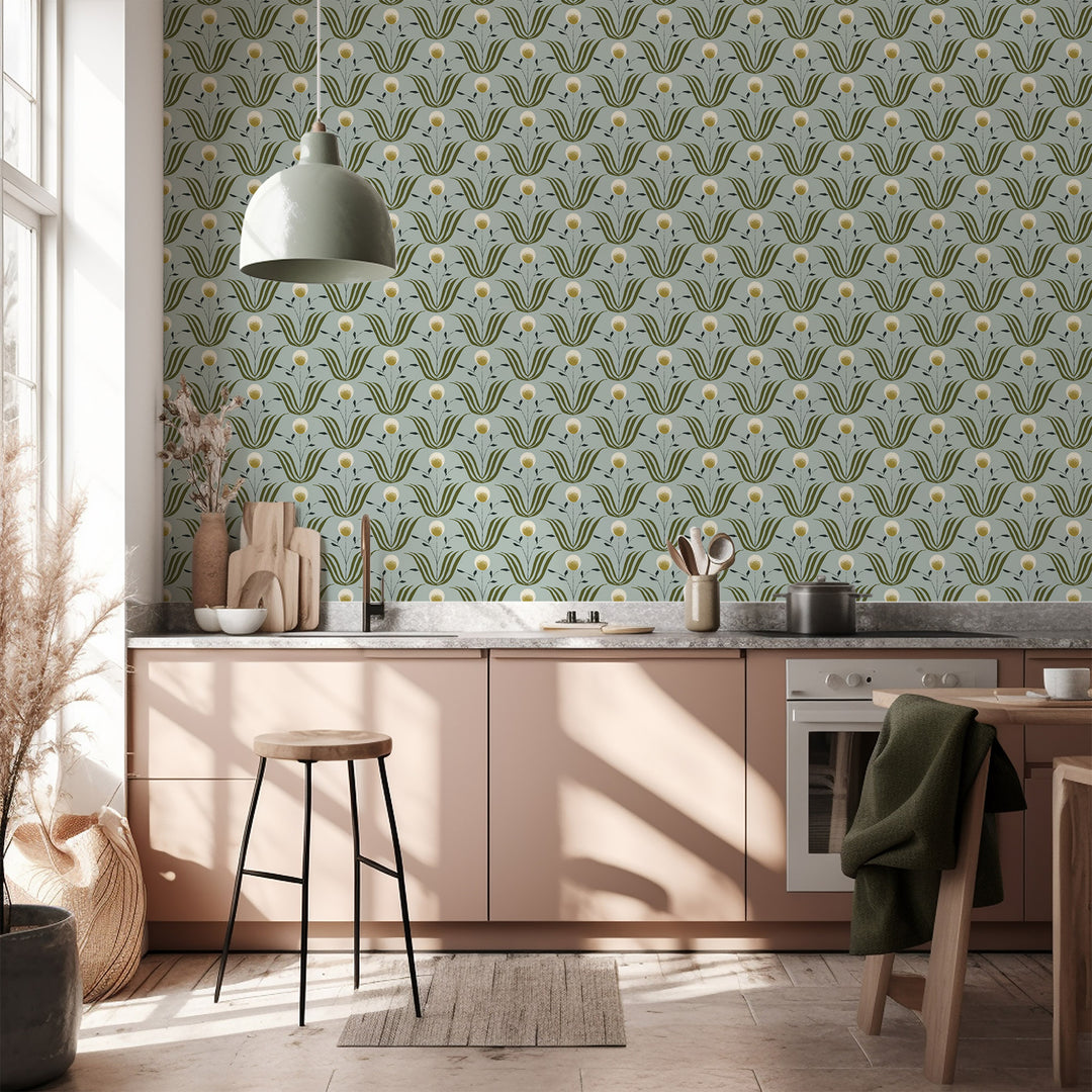 Spring Bloom - Ash Blue Floral Wallpaper