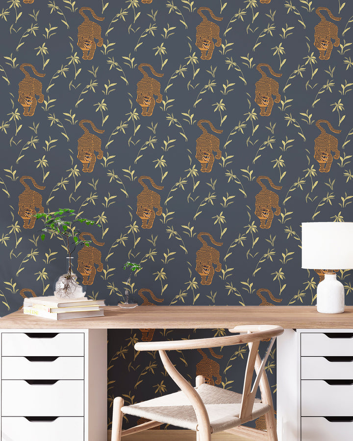 Stalking Tiger - Dark Moss Wallpaper