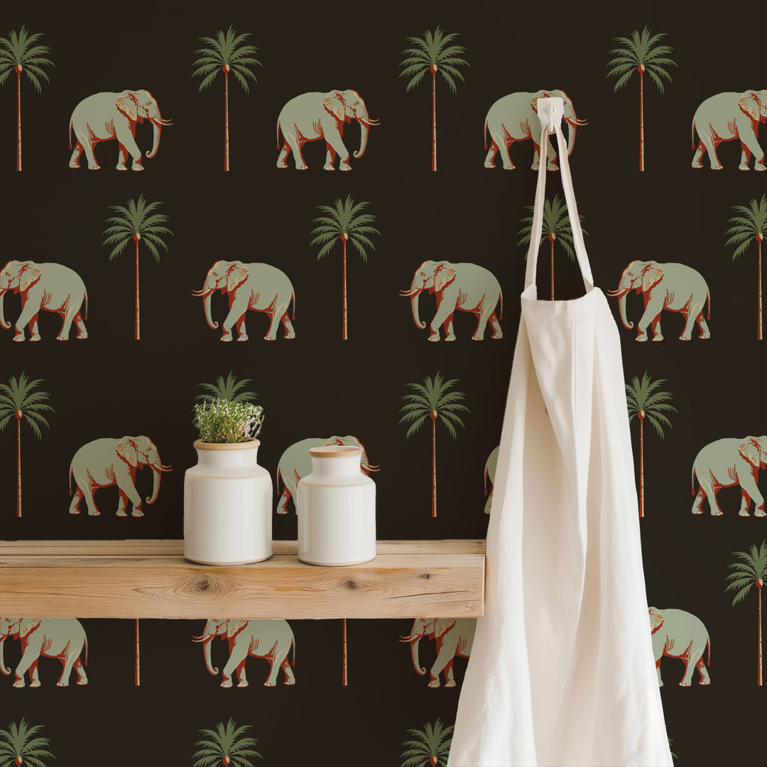 Strolling Elephant - Onyx Noir Wallpaper