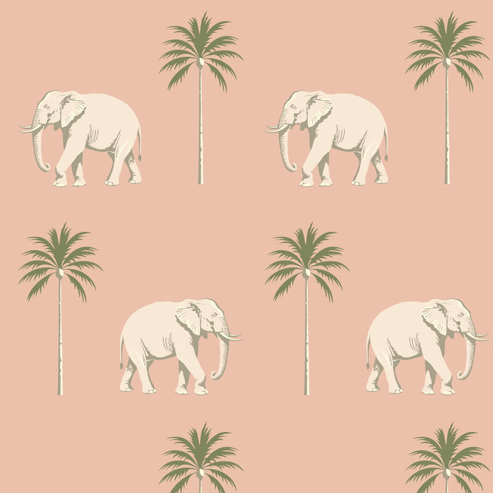 Strolling Elephant - Pink Savanna Wallpaper