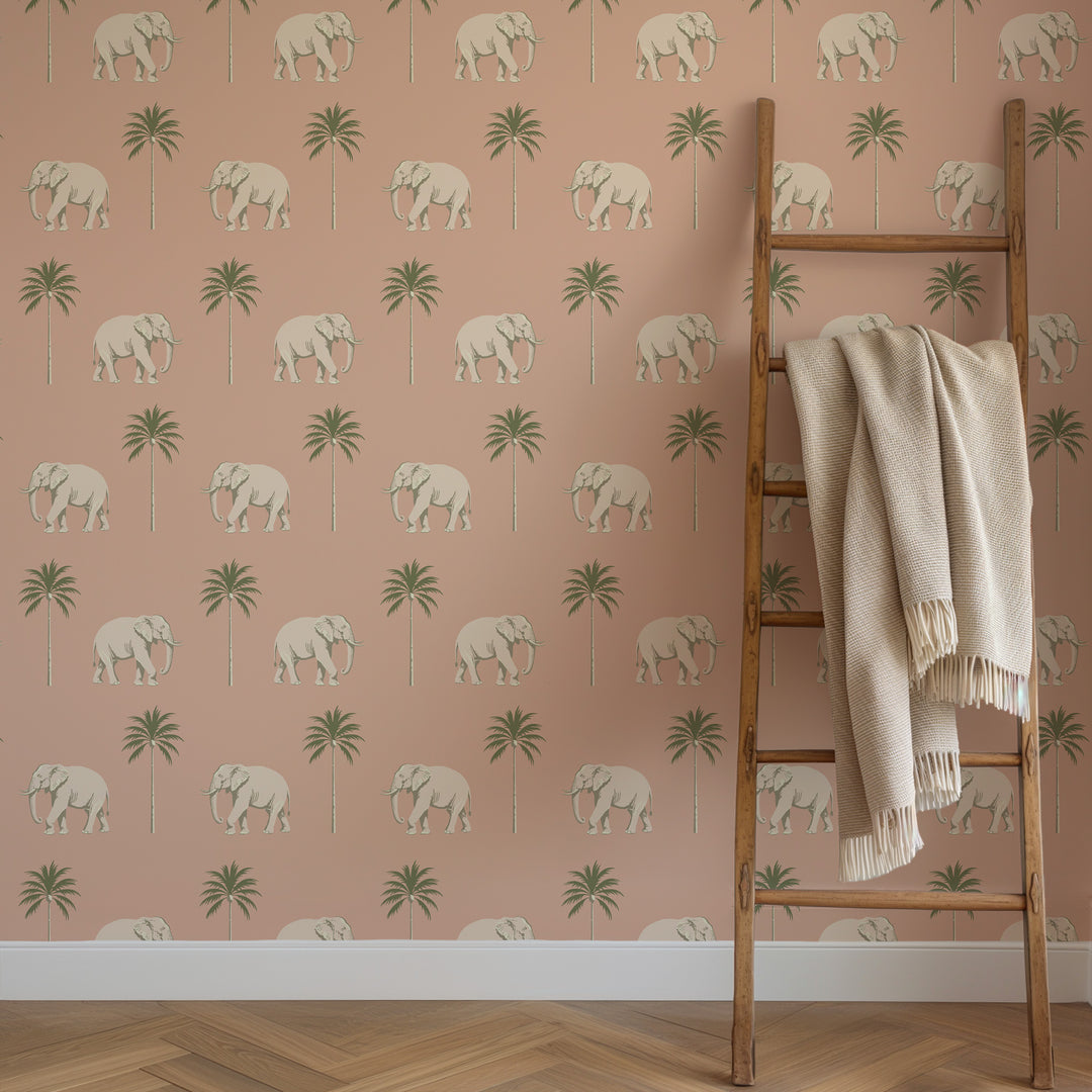 Strolling Elephant - Pink Savanna Wallpaper