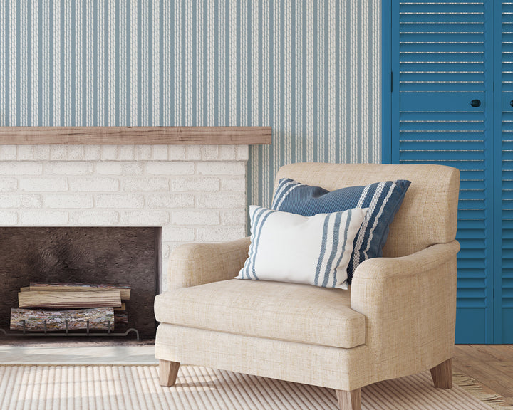 Tennessee Bamboo Stripes - Blue Smoke Wallpaper by Honey + Hank