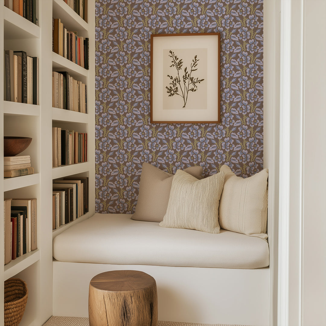 Thorn & Blossom - Brown Lavender Floral Wallpaper