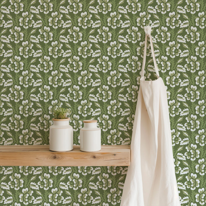 Thorn & Blossom - Garden Green Floral Wallpaper