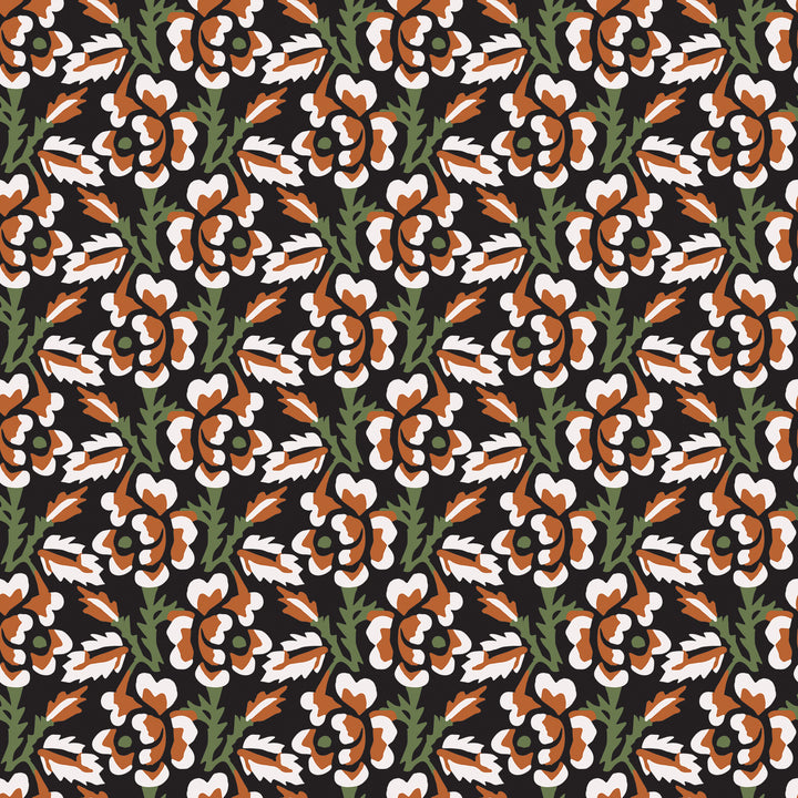 Thorn & Blossom - Onyx Persimmon Floral Wallpaper