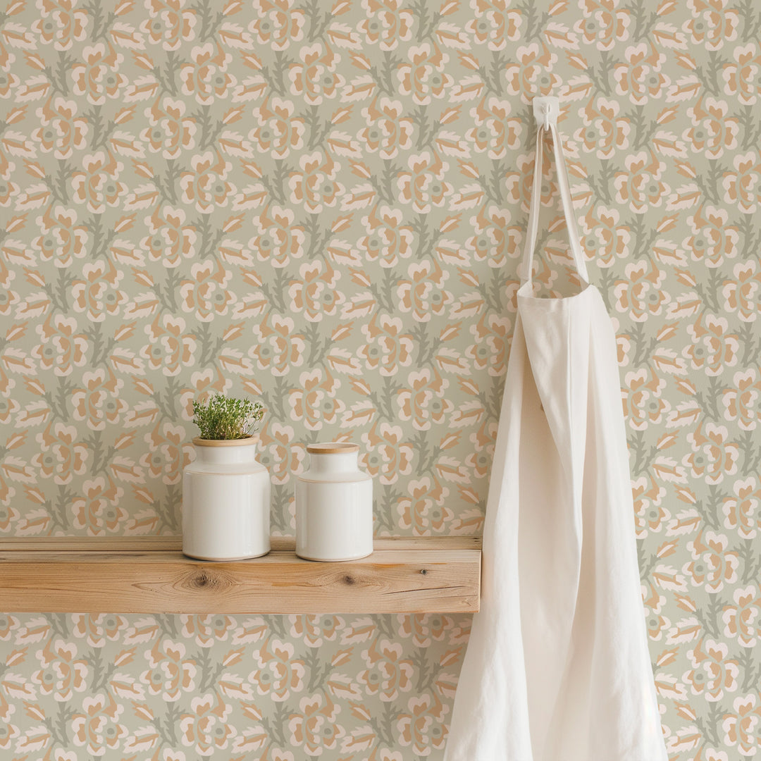 Thorn & Blossom - Sunlit Apricot Floral Wallpaper