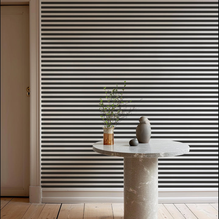 Versa Stripe - Jet Black Geometric Wallpaper by Mrs. Paranjape