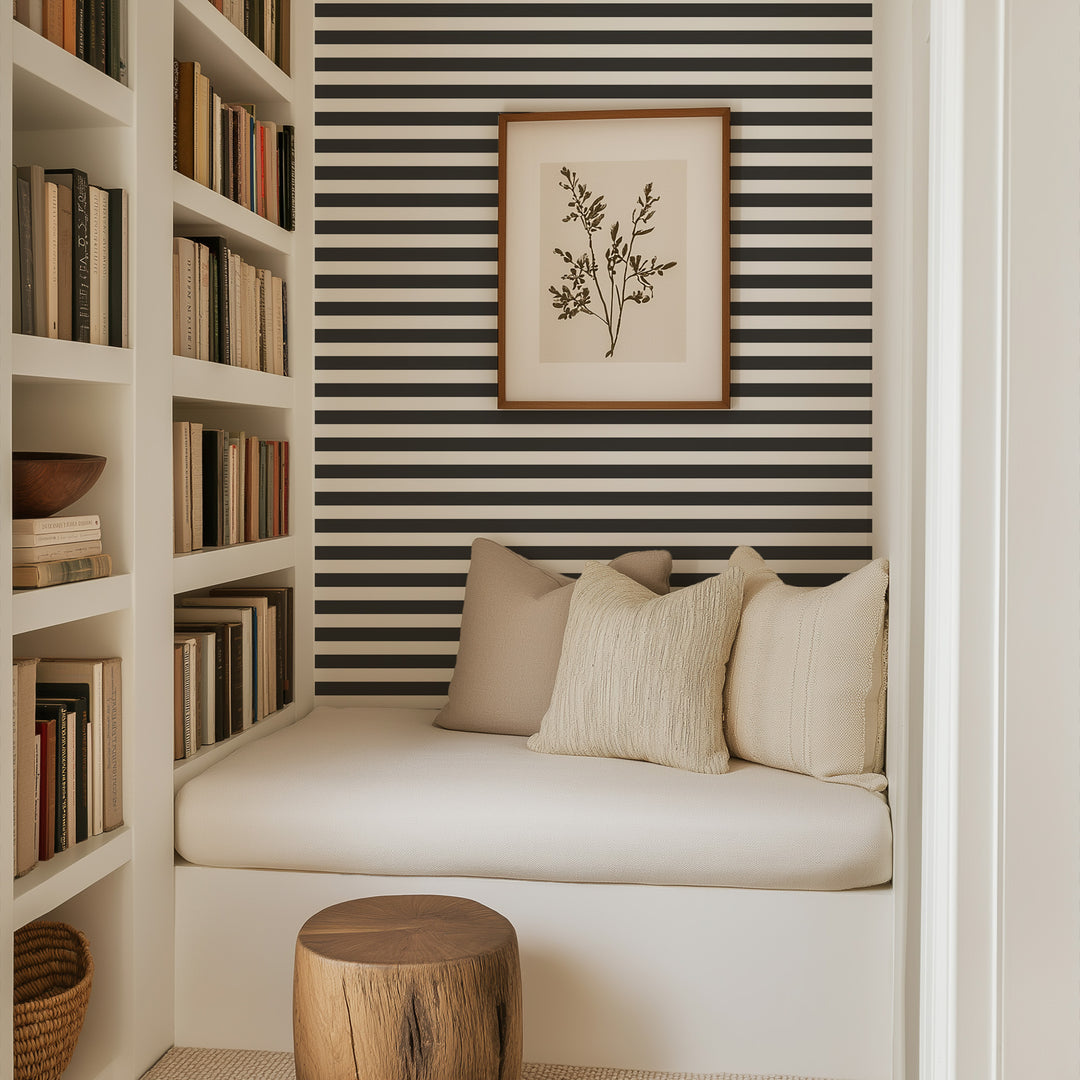 Versa Stripe - Jet Black Geometric Wallpaper by Mrs. Paranjape