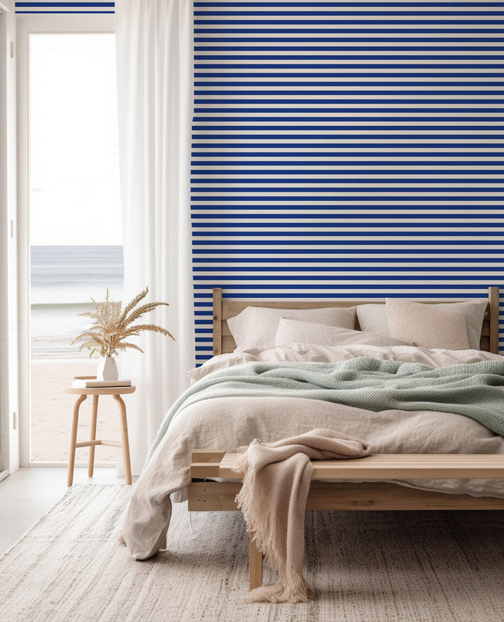 Versa Stripe - Yves Blue Geometric Wallpaper by Mrs. Paranjape