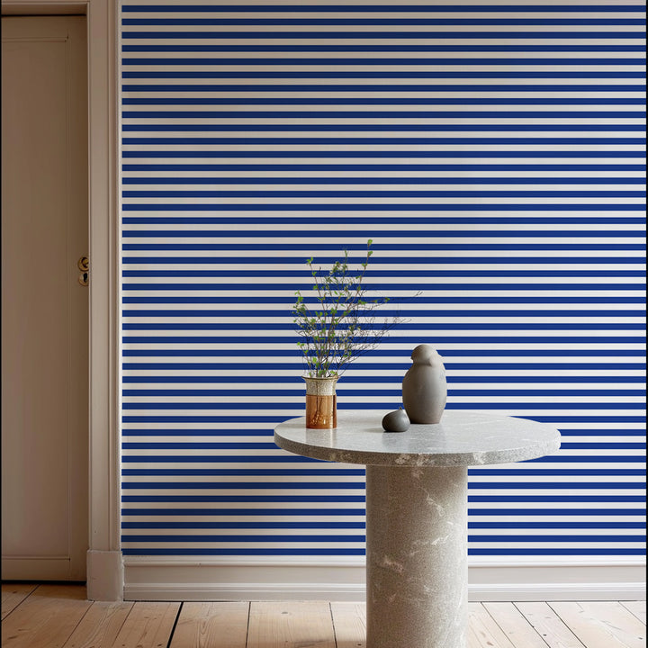 Versa Stripe - Yves Blue Geometric Wallpaper by Mrs. Paranjape