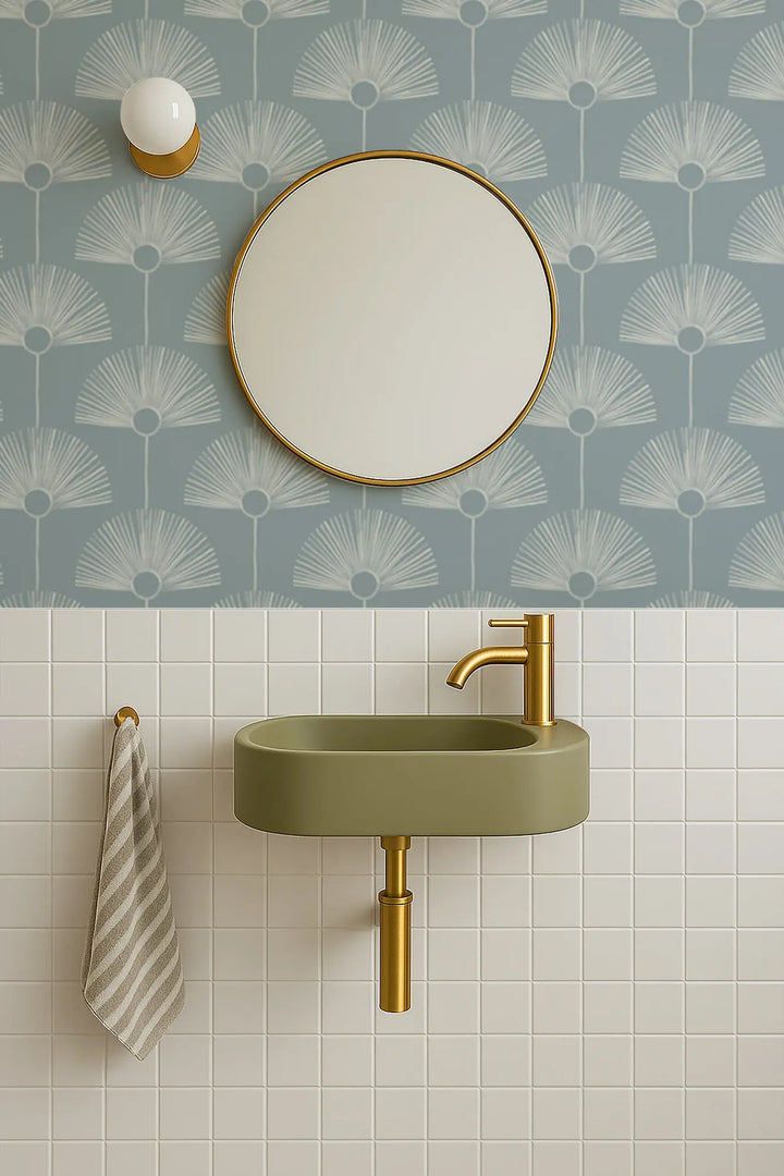 Deco Fan - Lacquered Blues Reverse Wallpaper by Bohemian Bungalow