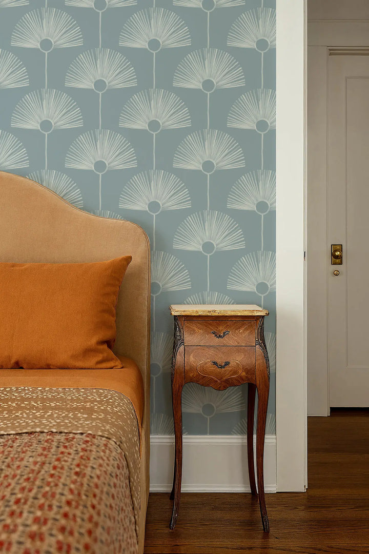 Deco Fan - Lacquered Blues Reverse Wallpaper by Bohemian Bungalow