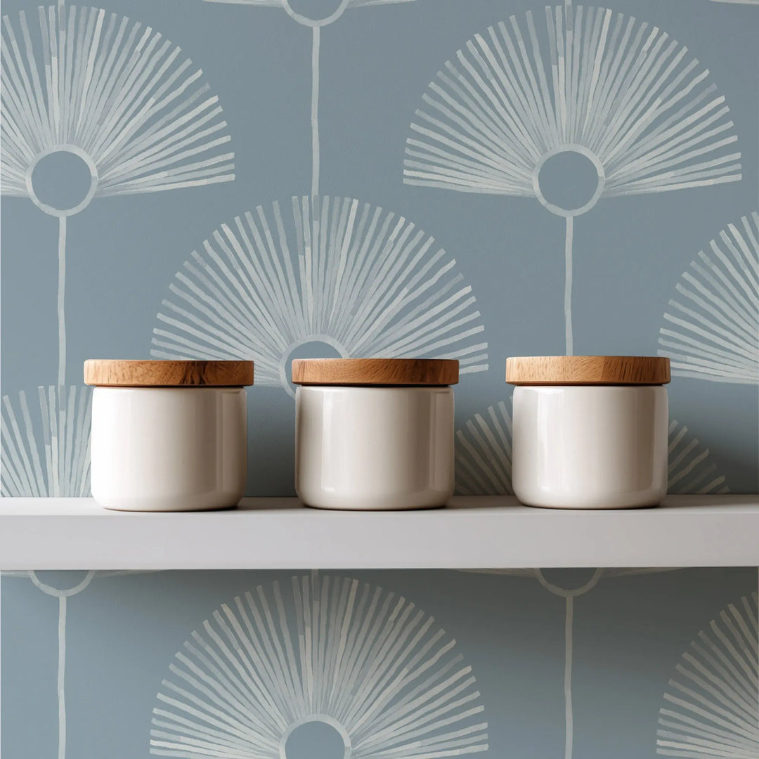 Deco Fan - Lacquered Blues Reverse Wallpaper by Bohemian Bungalow