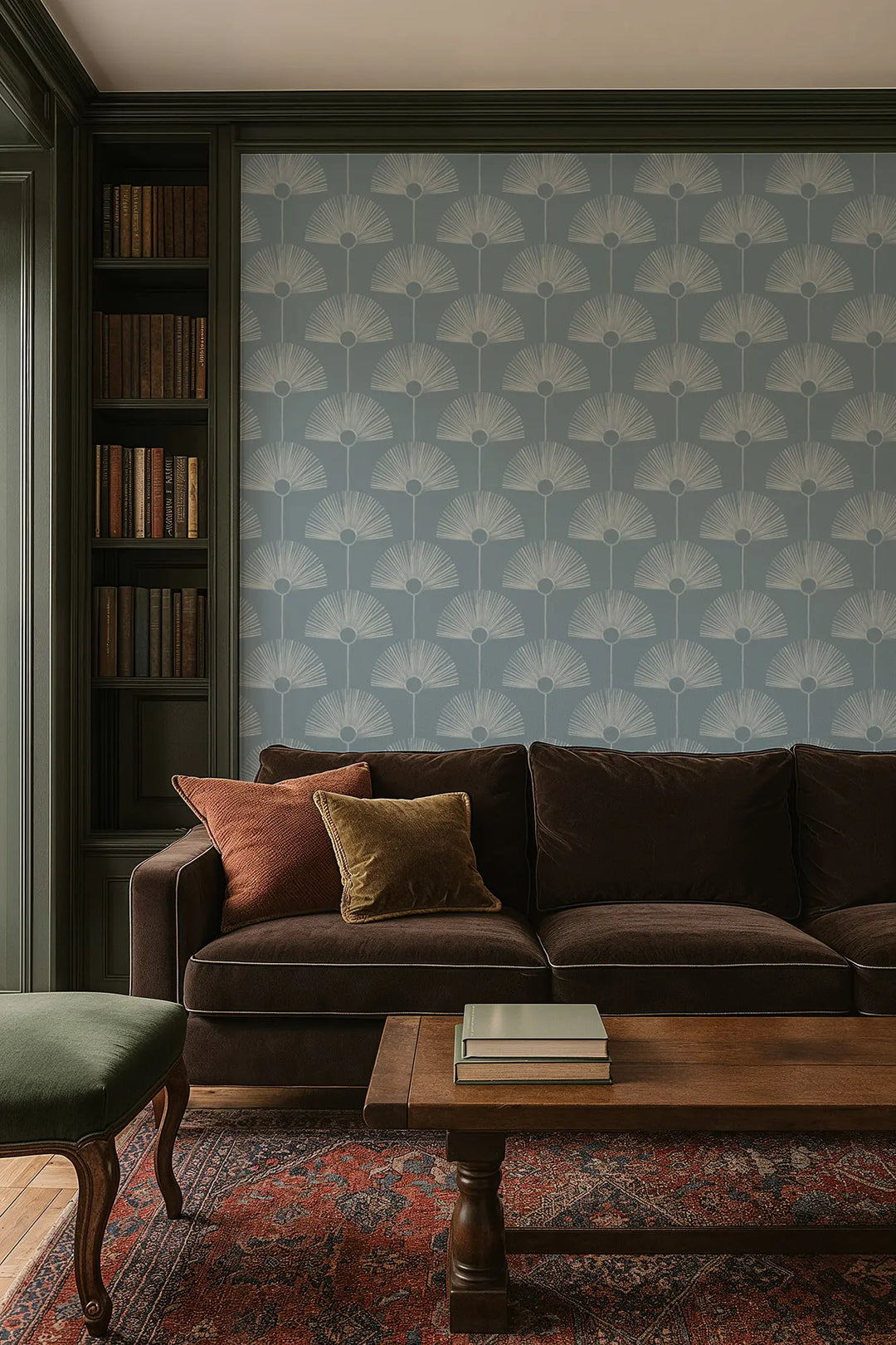 Deco Fan - Lacquered Blues Reverse Wallpaper by Bohemian Bungalow