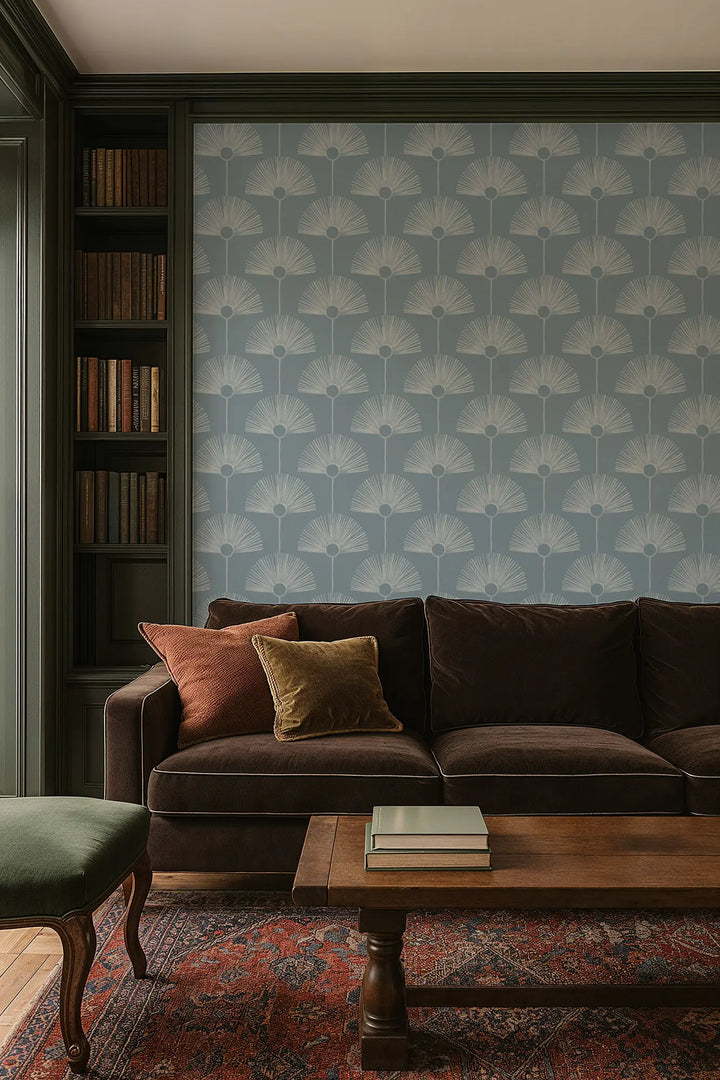 Deco Fan - Lacquered Blues Reverse Wallpaper by Bohemian Bungalow