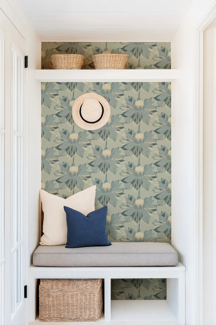Modern Bloom - Faded Blue Wallpaper by Bohemian Bungalow