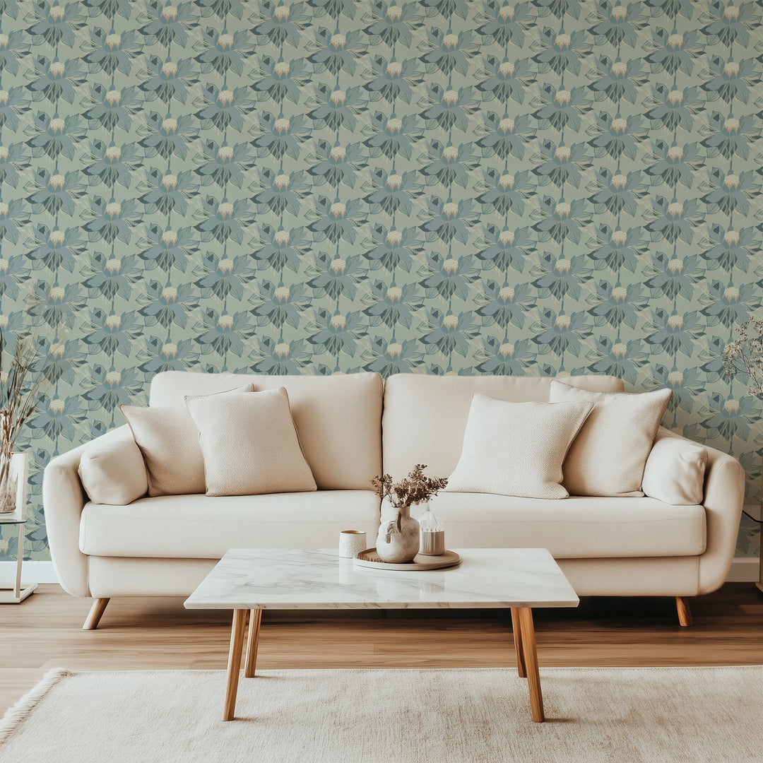 Modern Bloom - Faded Blue Wallpaper by Bohemian Bungalow