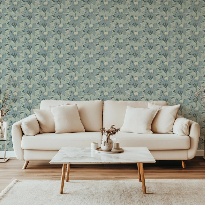 Modern Bloom - Faded Blue Wallpaper by Bohemian Bungalow