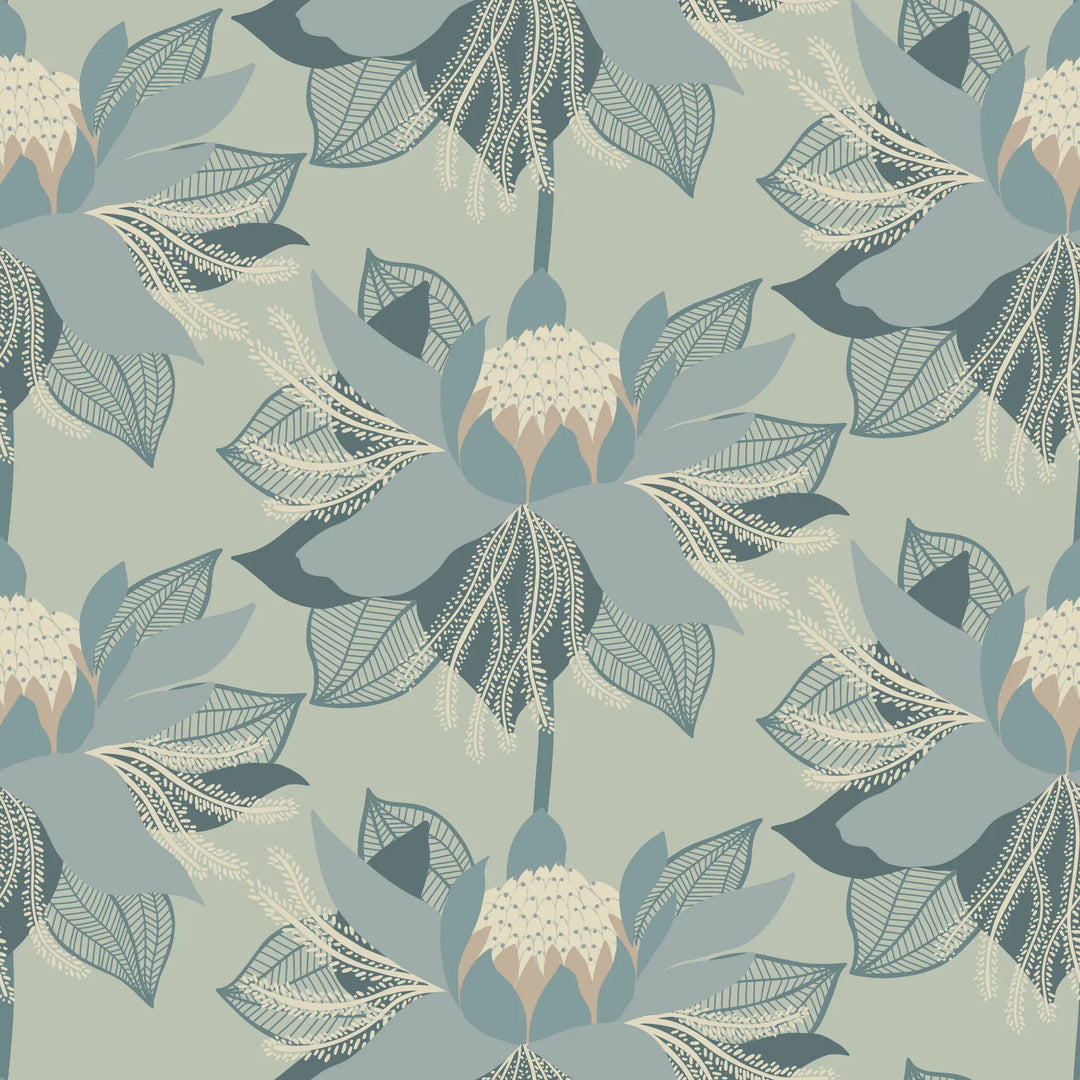 Modern Bloom - Faded Blue Wallpaper by Bohemian Bungalow