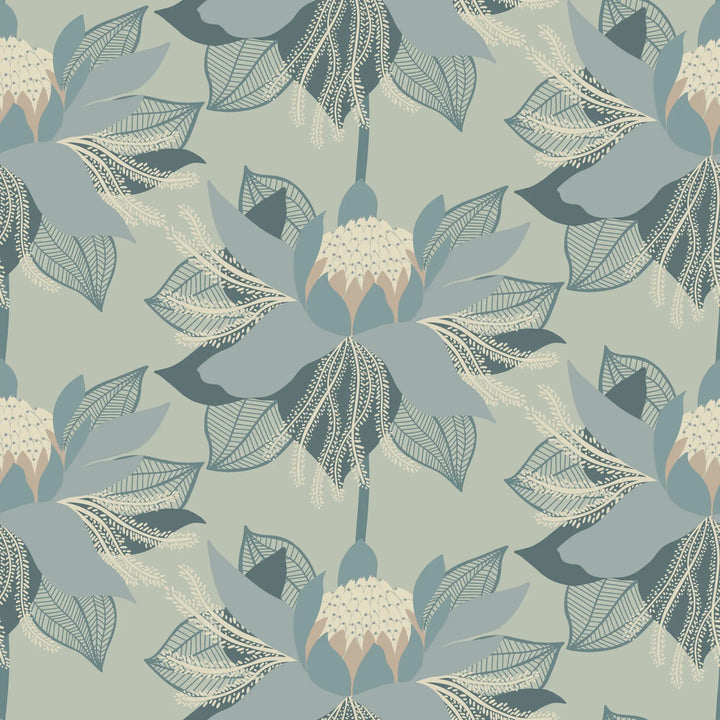 Modern Bloom - Faded Blue Wallpaper by Bohemian Bungalow