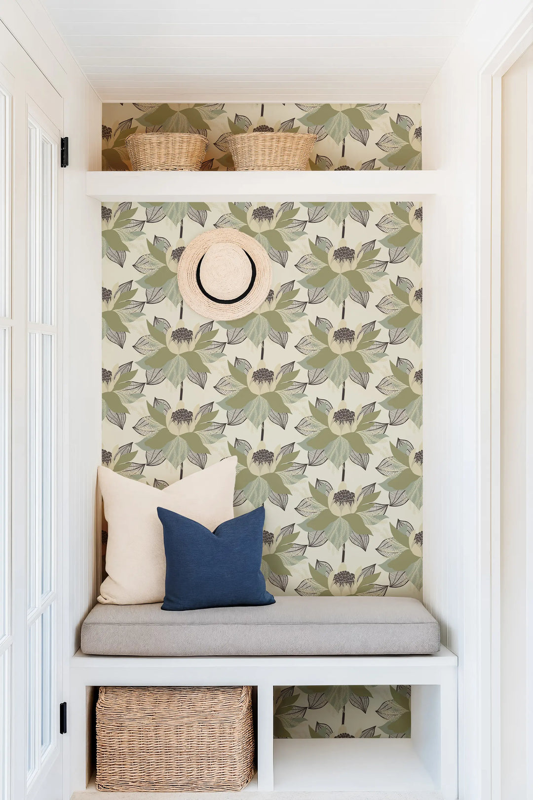 Modern Bloom - Parchment Sage Wallpaper by Bohemian Bungalow