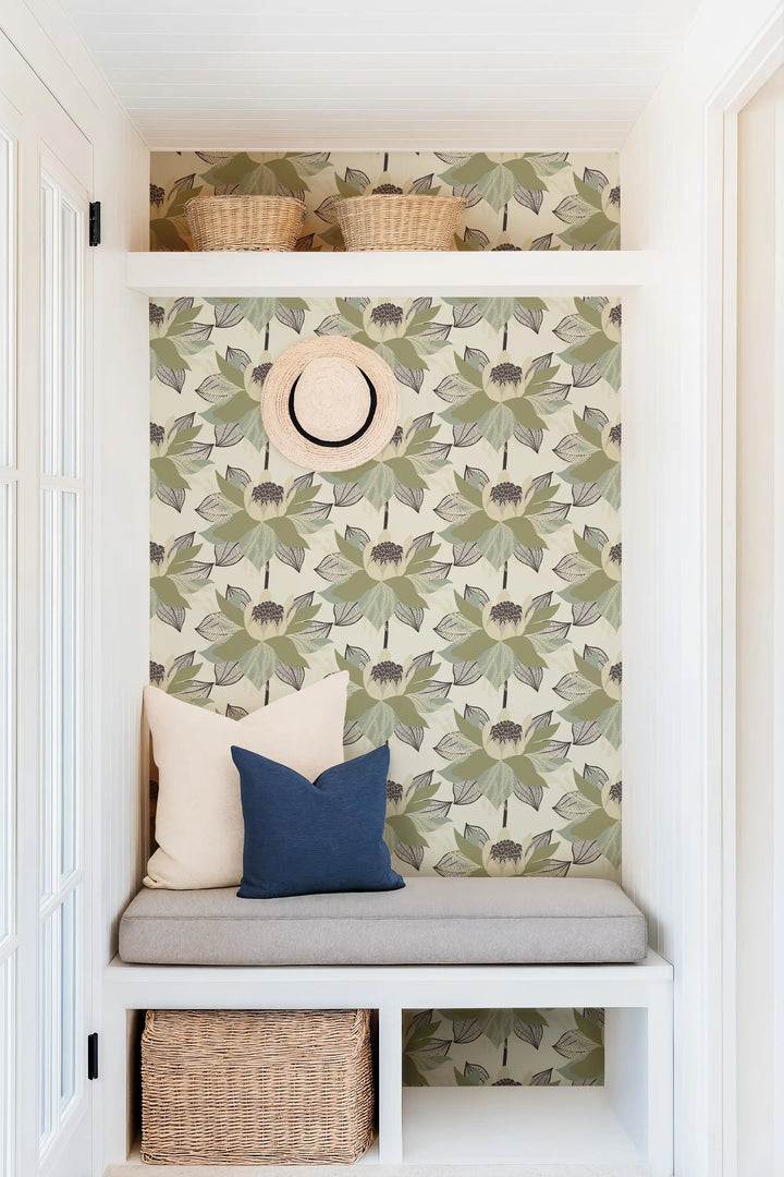 Modern Bloom - Parchment Sage Wallpaper by Bohemian Bungalow