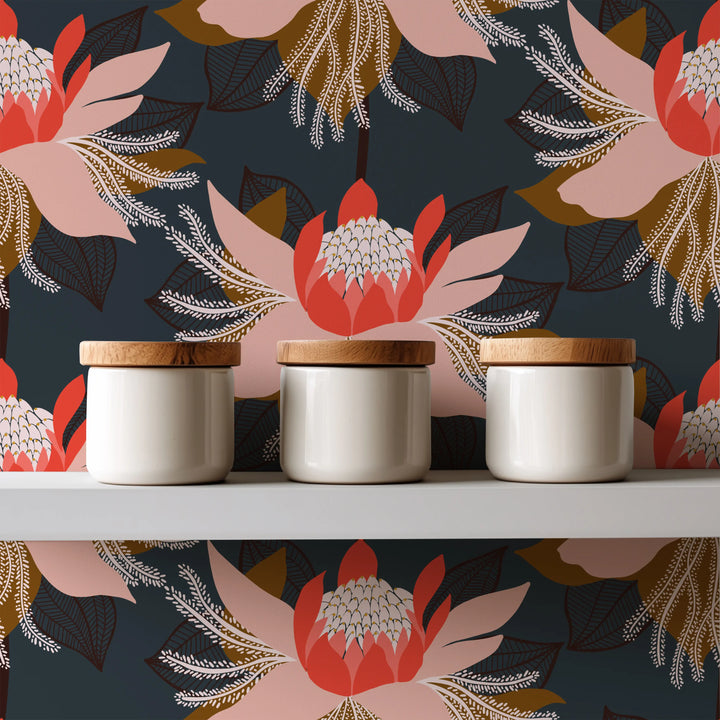 Modern Bloom - Poppy Red Wallpaper by Bohemian Bungalow