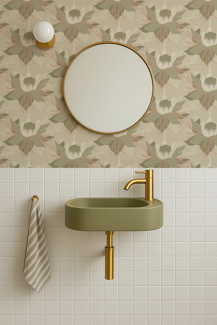 Modern Bloom - Taupe Wallpaper by Bohemian Bungalow