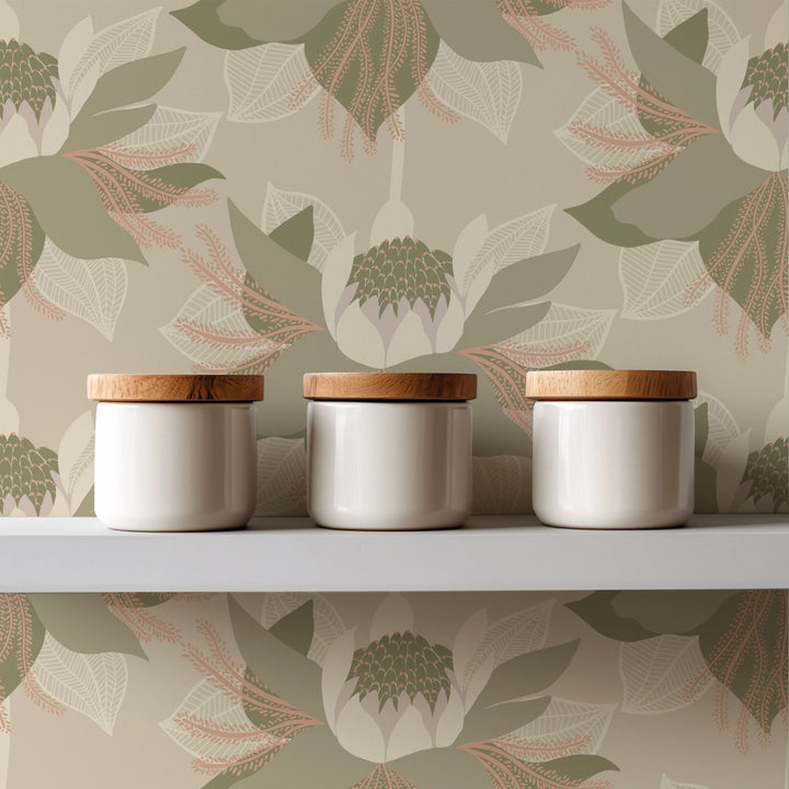 Modern Bloom - Taupe Wallpaper by Bohemian Bungalow