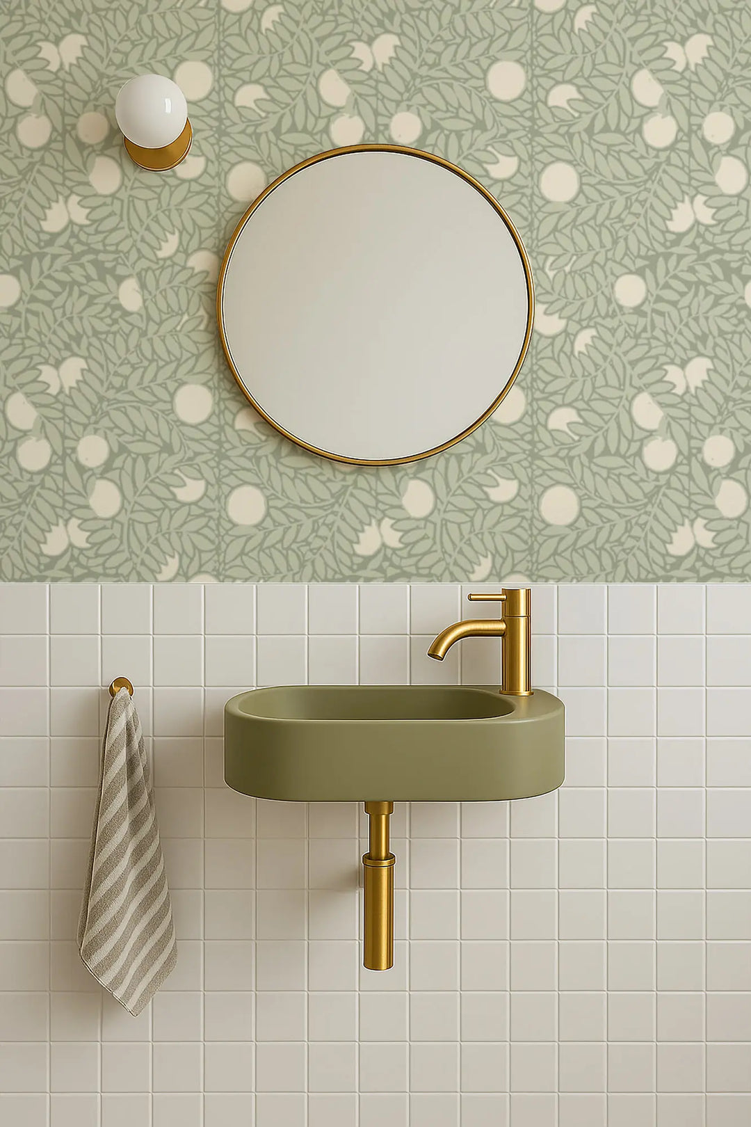 Orange Grove - Pale Green Floral Wallpaper