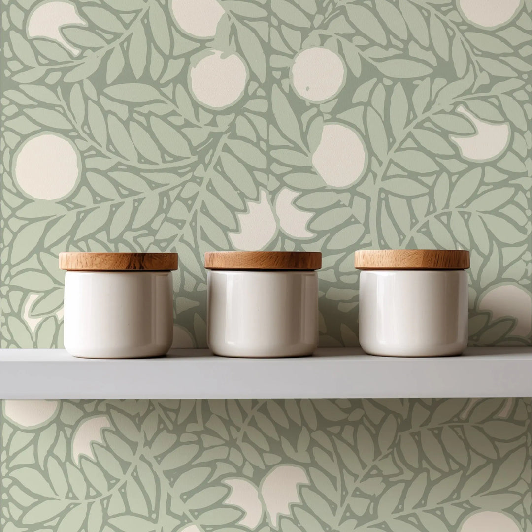 Orange Grove - Pale Green Floral Wallpaper