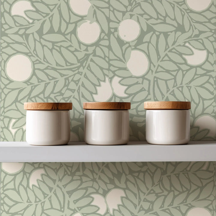 Orange Grove - Pale Green Floral Wallpaper