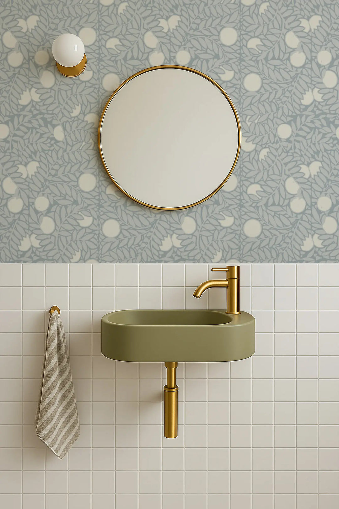 Orange Grove - Pale Mineral Blue Floral Wallpaper