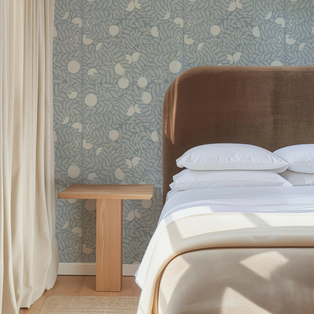 Orange Grove - Pale Mineral Blue Floral Wallpaper