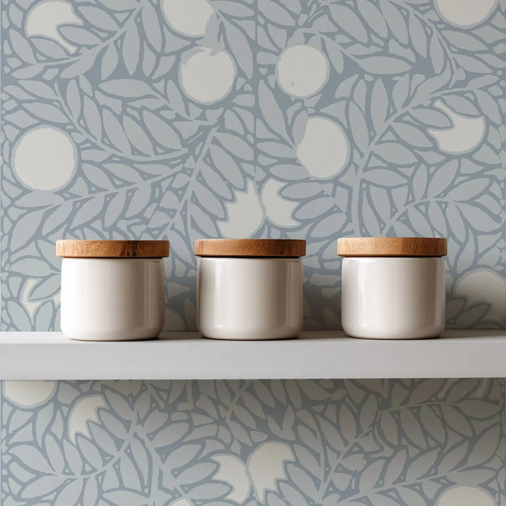 Orange Grove - Pale Mineral Blue Floral Wallpaper
