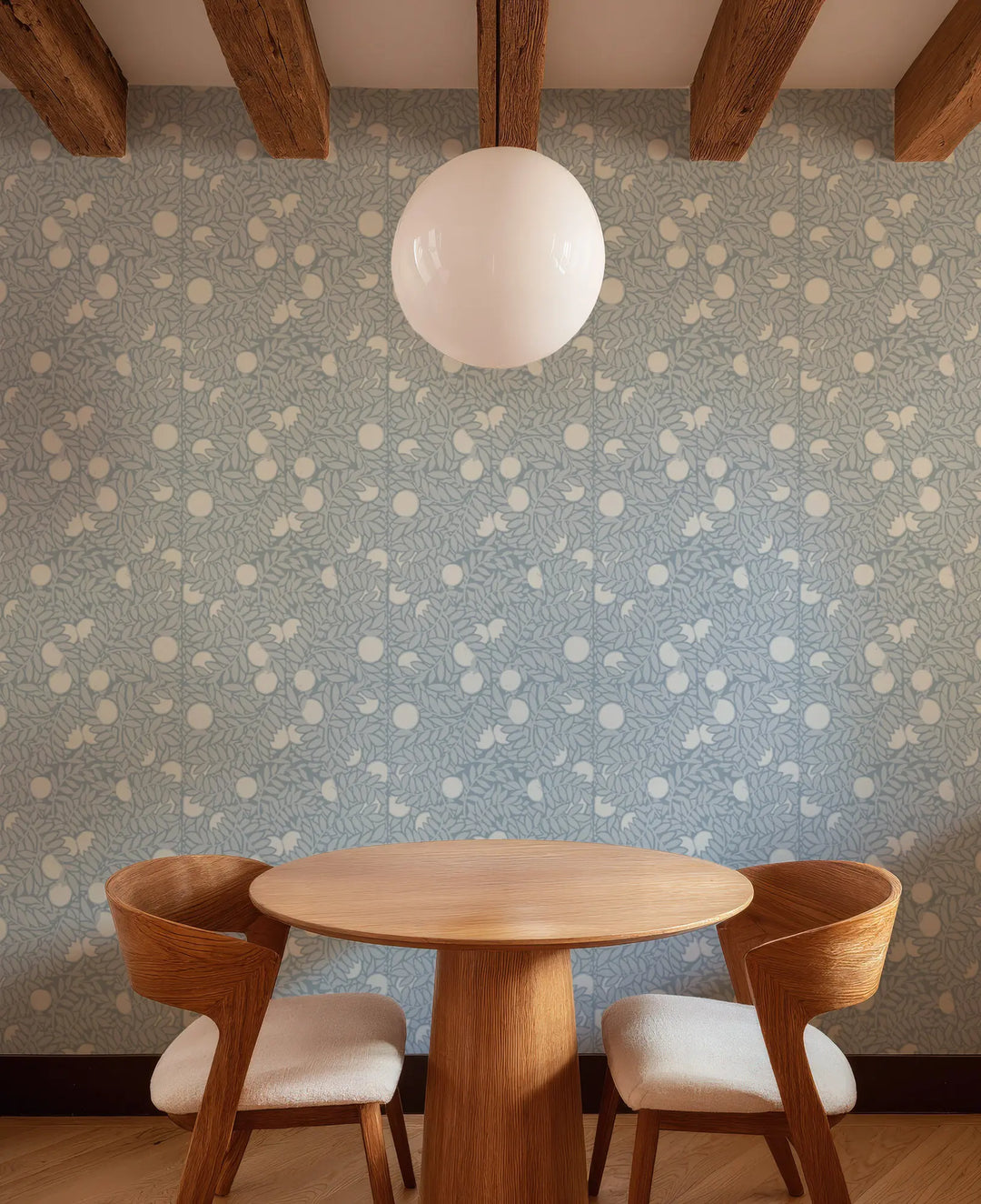 Orange Grove - Pale Mineral Blue Floral Wallpaper