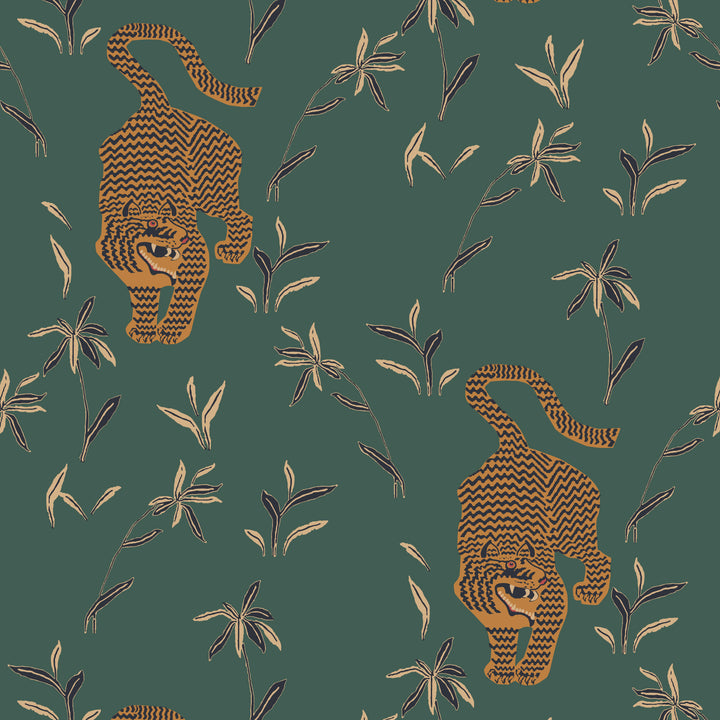 Stalking Tiger - Spruce Green Wallpaper