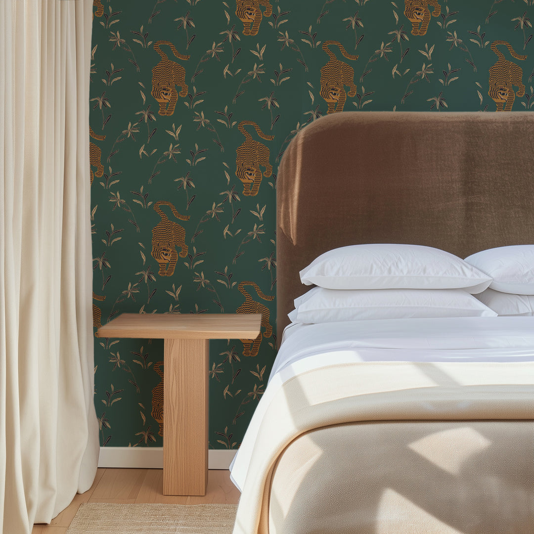 Stalking Tiger - Spruce Green Wallpaper