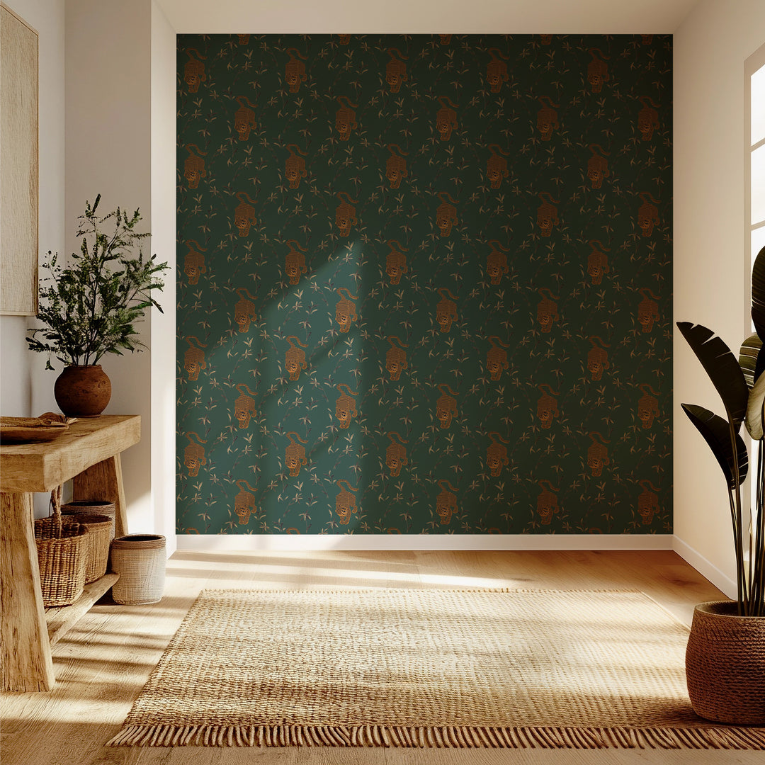 Stalking Tiger - Spruce Green Wallpaper