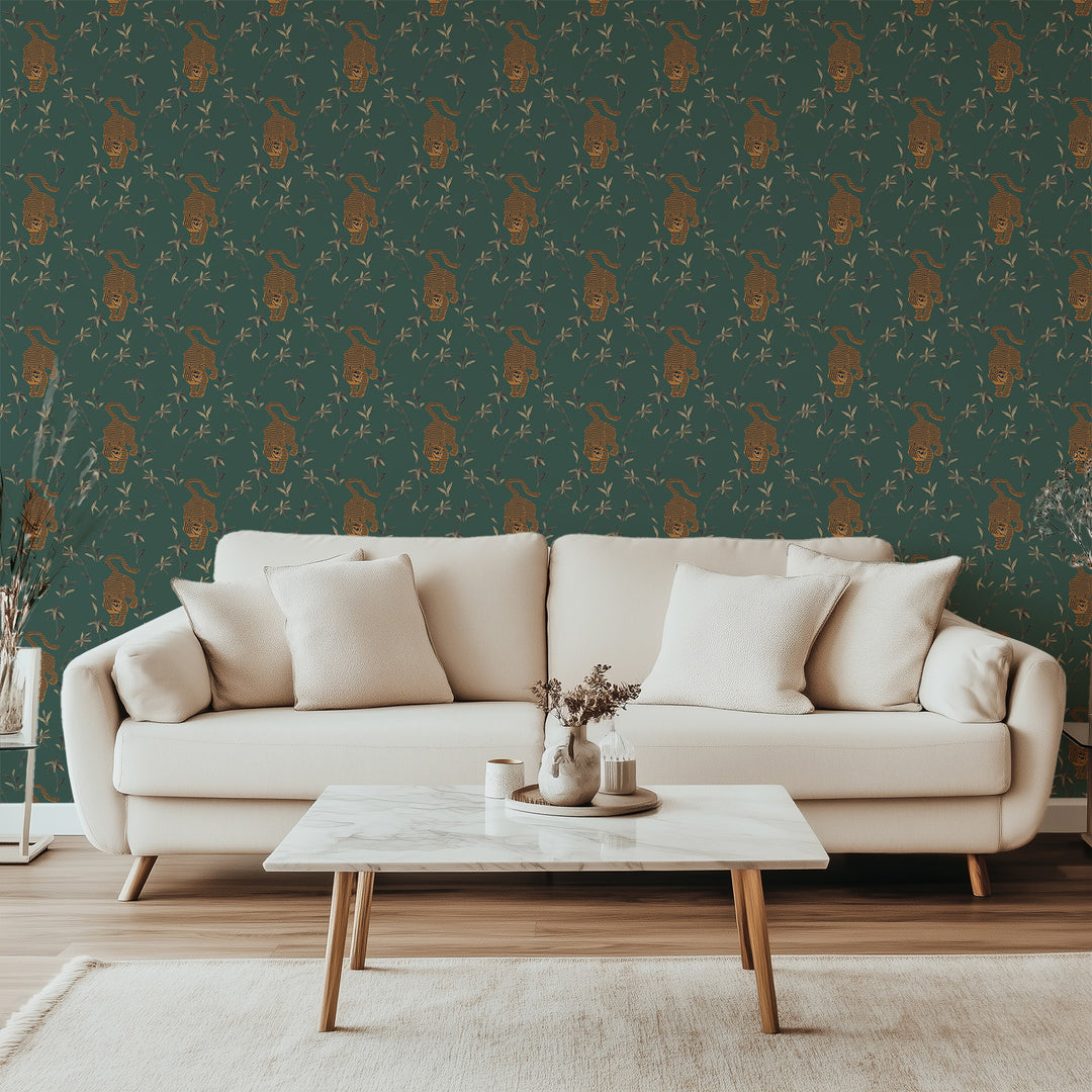 Stalking Tiger - Spruce Green Wallpaper